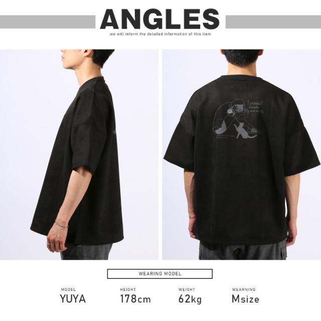 Tシャツ・半袖・半袖Tシャツ・メンズ・スエード・フェイクスエード・刺繍・バックプリント・ワンポイント・Girls・Cat・女の子・ガール・ネコ・猫・大きいサイズ・オーバーサイズ・白・黒・オフホワイト・ブラック・グレー・春服・夏服・10代・20代・30代・大学生 15