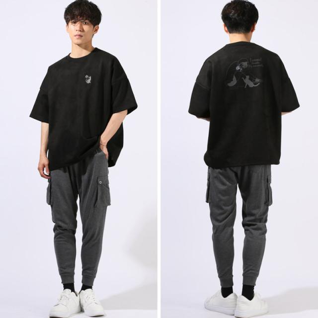 Tシャツ・半袖・半袖Tシャツ・メンズ・スエード・フェイクスエード・刺繍・バックプリント・ワンポイント・Girls・Cat・女の子・ガール・ネコ・猫・大きいサイズ・オーバーサイズ・白・黒・オフホワイト・ブラック・グレー・春服・夏服・10代・20代・30代・大学生 11