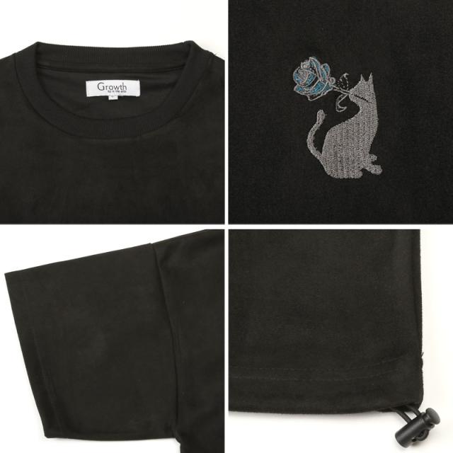 Tシャツ・半袖・半袖Tシャツ・メンズ・スエード・フェイクスエード・刺繍・バックプリント・ワンポイント・Girls・Cat・女の子・ガール・ネコ・猫・大きいサイズ・オーバーサイズ・白・黒・オフホワイト・ブラック・グレー・春服・夏服・10代・20代・30代・大学生 16