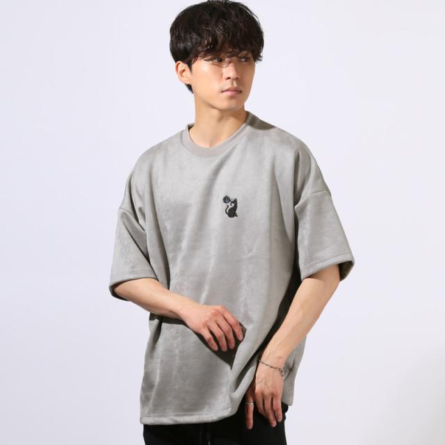 Tシャツ・半袖・半袖Tシャツ・メンズ・スエード・フェイクスエード・刺繍・バックプリント・ワンポイント・Girls・Cat・女の子・ガール・ネコ・猫・大きいサイズ・オーバーサイズ・白・黒・オフホワイト・ブラック・グレー・春服・夏服・10代・20代・30代・大学生 12