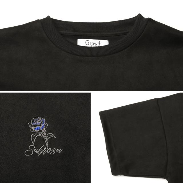 Tシャツ・半袖・トップス・カットソー・メンズ・スエード・フェイクスエード・フラワー・花・薔薇・バラ・ロゴ・刺繍・ドローコード・ワンポイント・大きいサイズ・ビッグシルエット・カジュアル・春服・夏服・10代・20代・30代 16