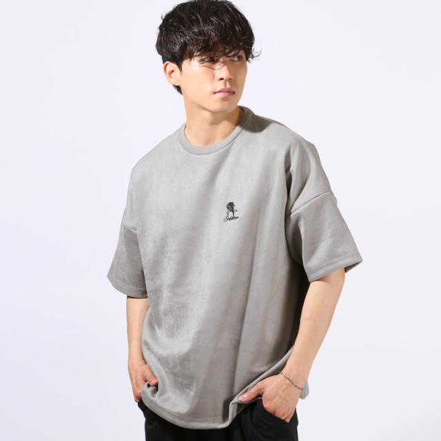 Tシャツ・半袖・トップス・カットソー・メンズ・スエード・フェイクスエード・フラワー・花・薔薇・バラ・ロゴ・刺繍・ドローコード・ワンポイント・大きいサイズ・ビッグシルエット・カジュアル・春服・夏服・10代・20代・30代 12