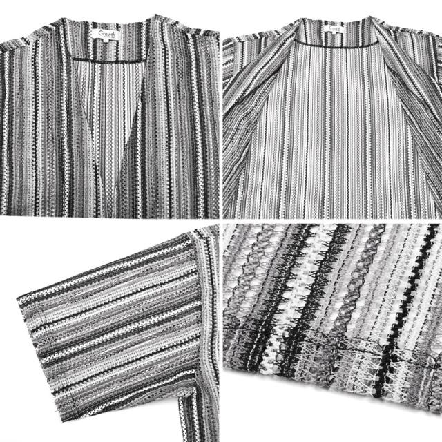 カーディガン・半袖・レース・メンズ・バルファレース・半袖カーディガン・夏用・サマーカーディガン・メッシュ・ストライプ・シースルー・透かし編み・透け感・シアー・シャツ・羽織り・薄手・ボタンレス・民族・エスニック・リゾート・モノトーン・ブルー・黒・青・春服 11