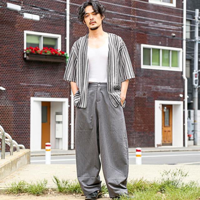 カーディガン・半袖・レース・メンズ・バルファレース・半袖カーディガン・夏用・サマーカーディガン・メッシュ・ストライプ・シースルー・透かし編み・透け感・シアー・シャツ・羽織り・薄手・ボタンレス・民族・エスニック・リゾート・モノトーン・ブルー・黒・青・春服 7