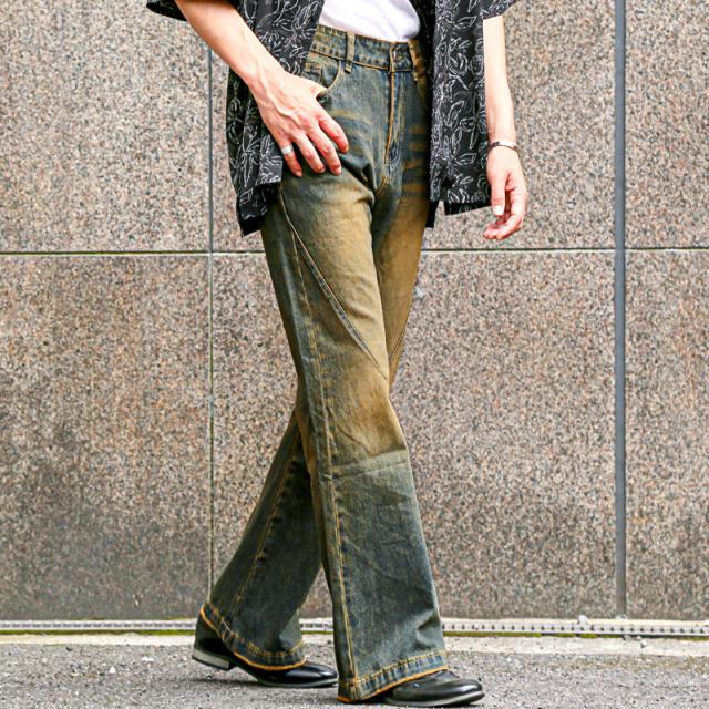 デニムパンツ・ジーンズ・メンズ・レディース・ボトムス・デニム・パンツ・フレアパンツ・ジーパン・Gパン・男女兼用・ユニセックス・ヴィンテージ・古着・ウォッシュ加工・ダメージ加工・脚長・美脚・ハイウエスト・細見え・10分丈・ブーツカット・ポケット・春・夏 6