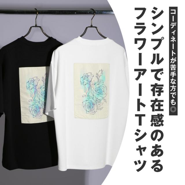 Tシャツ・半袖・トップス・カットソー・メンズ・接触冷感・クール・とろみ・バックプリント・イラスト・ロゴ・薔薇・フラワー・プリント・貼り付け・クルーネック・大きいサイズ・ビッグシルエット・カジュアル・春服・夏服・10代・20代・30代 3