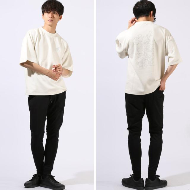 Tシャツ・半袖・トップス・カットソー・メンズ・スエード・フェイクスエード・バックプリント・フラワー・花・ロゴ・刺繍・ワンポイント・薔薇・バラ・大きいサイズ・ビッグシルエット・カジュアル・モード・春服・夏服・10代・20代・30代 8