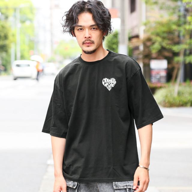 Tシャツ・半袖・メンズ・レディース・半袖Tシャツ・トップス・ピグメント・ハードウォッシュ・ウォッシュ加工・刺繍・ロゴ・ハート・ワンポイント・オーバーサイズ・ビッグシルエット・大きいサイズ・ゆったり・カジュアル・ストリート・黒・ブラック・グレー・チャコール 6