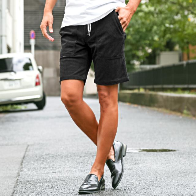 ショートパンツ・ベイカーパンツ・ショーツ・ボトムス・メンズ・コーデュロイ・膝上丈・ショート丈・無地・ストレッチ・伸縮性・ウエストゴム・ドローコード・カジュアル・大人・春服・夏服・20代・30代・40代・50代・ビター系・サーフ 6