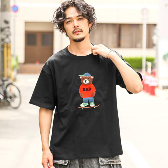 Tシャツ・半袖・メンズ・レディース・半袖Tシャツ・トップス・接触冷感・クール・涼しい・ひんやり・刺繍・サガラ刺繍・くま・クマ・熊・ベアー・テディベア・キャラクター・キャラTシャツ・ゆったり・オーバーサイズ・クルーネック・白・紫・黒・夏服・春服・M・L 6