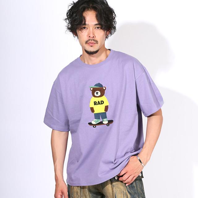 Tシャツ・半袖・メンズ・レディース・半袖Tシャツ・トップス・接触冷感・クール・涼しい・ひんやり・刺繍・サガラ刺繍・くま・クマ・熊・ベアー・テディベア・キャラクター・キャラTシャツ・ゆったり・オーバーサイズ・クルーネック・白・紫・黒・夏服・春服・M・L 10