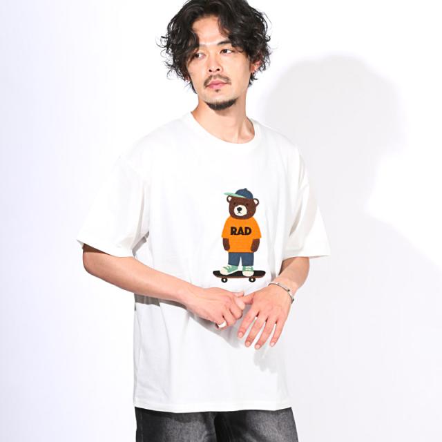 Tシャツ・半袖・メンズ・レディース・半袖Tシャツ・トップス・接触冷感・クール・涼しい・ひんやり・刺繍・サガラ刺繍・くま・クマ・熊・ベアー・テディベア・キャラクター・キャラTシャツ・ゆったり・オーバーサイズ・クルーネック・白・紫・黒・夏服・春服・M・L 8