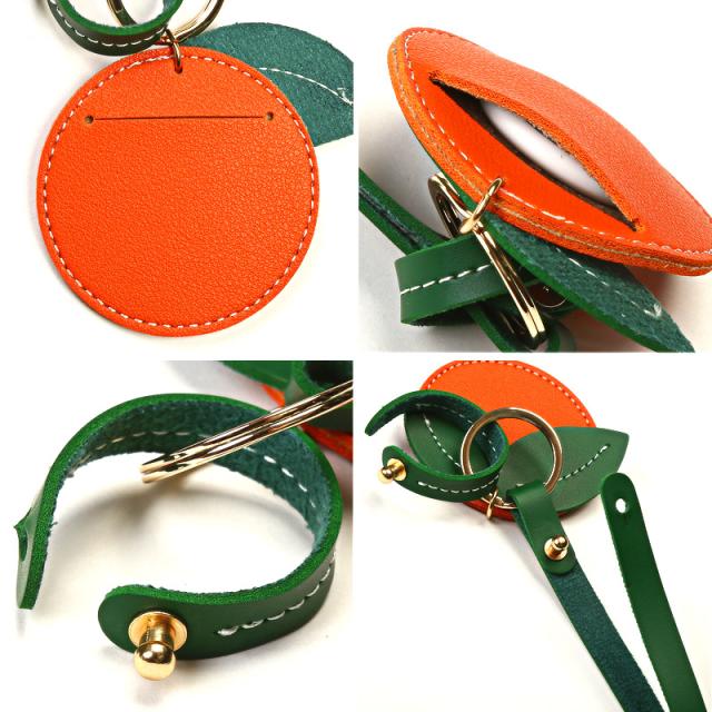 メール便・送料無料・チャーム・バッグチャーム・バックチャーム・キーホルダー・アクセサリー・エアタグ・AirTagケース・PUレザー・合皮・革・レザーチャーム・みかん・ミカン・蜜柑・フルーツ・果物・キーリング・ストラップ・鍵・Apple・アップル・防犯・GPS・保護 6