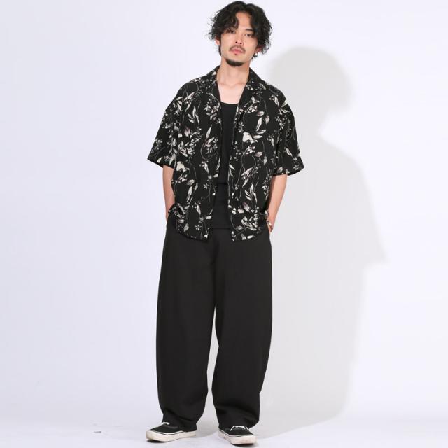 半袖シャツ・オープンカラーシャツ・メンズ・シャツ・半袖・開襟シャツ・花柄・総柄・ビッグシルエット・薄手・柄シャツ・メンズシャツ・モノトーン・ゆったり・ルーズ・ポリエステル・大人・シンプル・黒・白・ブラック・ホワイト・夏服・春服・20代・30代・40代・50代 8