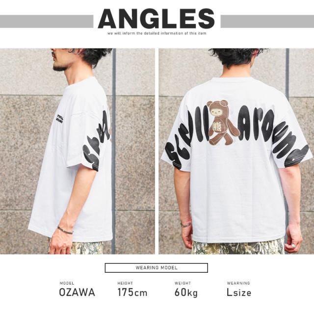Tシャツ・半袖・トップス・カットソー・メンズ・バックプリント・アーチロゴ・くま・熊・ベアー・テディベア・キャラクター・綿100%・コットン・配色・ゆったり・オーバーサイズ・クルーネック・夏服・春服・ユニセックス・ストリート 15