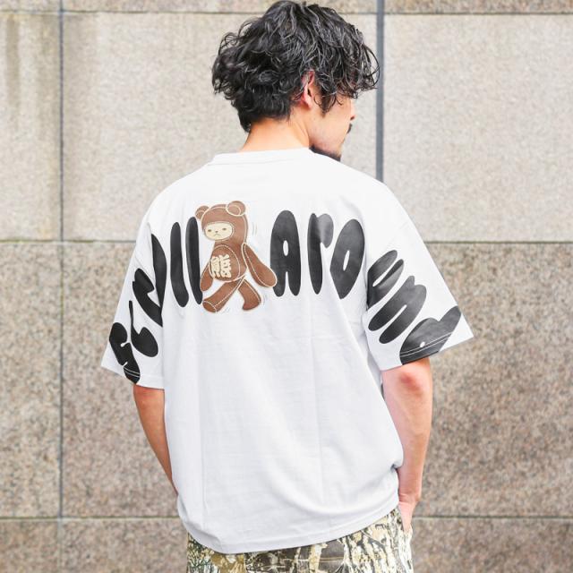 Tシャツ・半袖・トップス・カットソー・メンズ・バックプリント・アーチロゴ・くま・熊・ベアー・テディベア・キャラクター・綿100%・コットン・配色・ゆったり・オーバーサイズ・クルーネック・夏服・春服・ユニセックス・ストリート 7