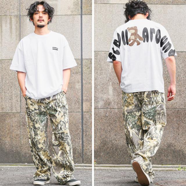 Tシャツ・半袖・トップス・カットソー・メンズ・バックプリント・アーチロゴ・くま・熊・ベアー・テディベア・キャラクター・綿100%・コットン・配色・ゆったり・オーバーサイズ・クルーネック・夏服・春服・ユニセックス・ストリート 8