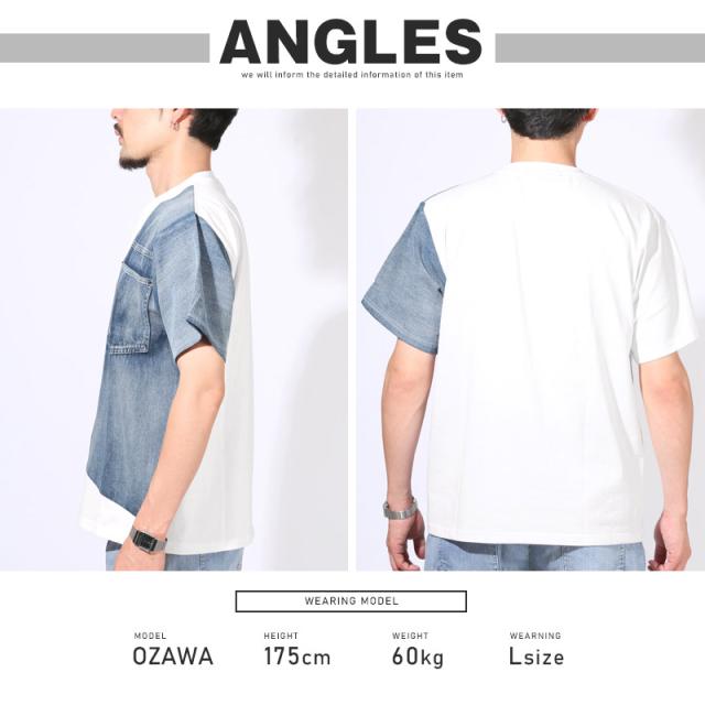 Tシャツ・半袖・メンズ・レディース・半袖Tシャツ・トップス・カットソー・デニム・切替・ワンポイント・刺繍・ロゴ・クルーネック・丸首・綿・コットン・胸ポケット・シンプル・カジュアル・夏・サマー・ストリート・スケーター・アメカジ 9