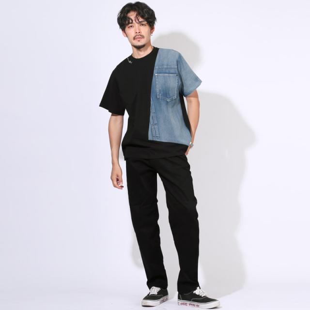 Tシャツ・半袖・メンズ・レディース・半袖Tシャツ・トップス・カットソー・デニム・切替・ワンポイント・刺繍・ロゴ・クルーネック・丸首・綿・コットン・胸ポケット・シンプル・カジュアル・夏・サマー・ストリート・スケーター・アメカジ 8