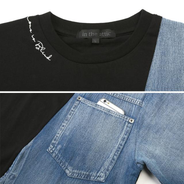 Tシャツ・半袖・メンズ・レディース・半袖Tシャツ・トップス・カットソー・デニム・切替・ワンポイント・刺繍・ロゴ・クルーネック・丸首・綿・コットン・胸ポケット・シンプル・カジュアル・夏・サマー・ストリート・スケーター・アメカジ 10