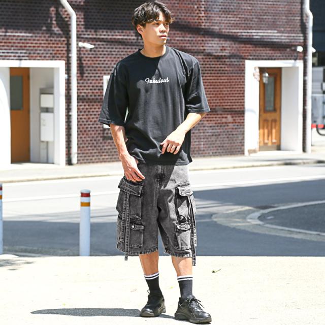 ハーフパンツ・カーゴパンツ・デニムパンツ・テクノパンツ・メンズ・デニムハーフパンツ・ワイドカーゴパンツ・ショートパンツ・短パン・ハーフ丈・5分丈・クロップド・ケミカルウォッシュ・ヴィンテージ加工・ポケット・10oz・10オンス・ミリタリー・大きいサイズ 6