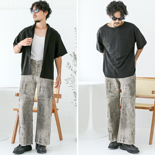 送料無料・デニムパンツ・メンズ・レディース・デニム・ワイドパンツ・ジーンズ・ジーパン・ワイドデニム・バギーパンツ・バギーデニム・ヴィンテージ・古着・アシッドウォッシュ・ウォッシュ加工・タイダイ・ムラ染め・オーバーサイズ・フレア・ストレート・グレー・M・L 8