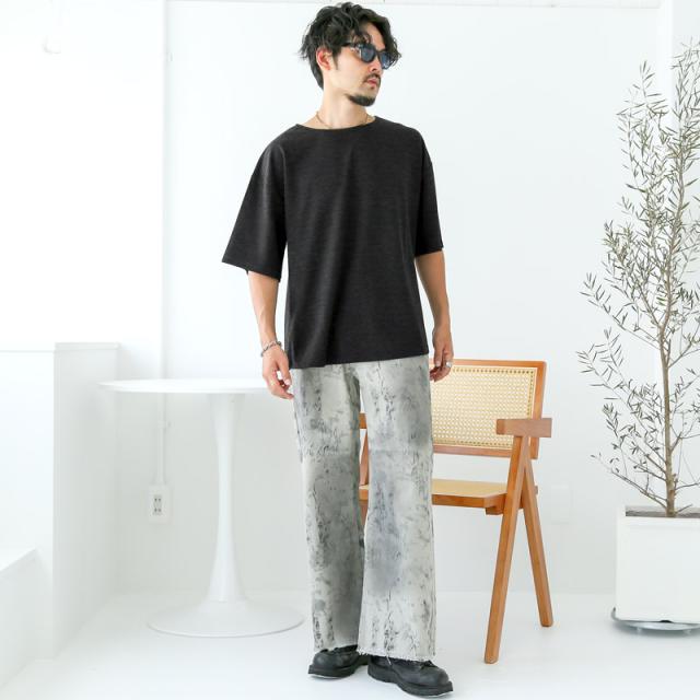 Tシャツ・半袖・メンズ・半袖Tシャツ・トップス・カットソー・ボートネック・五分袖・リラックス・スラブ・杢・無地・ゆったり・オーバーサイズ・おしゃれ・シンプル・大きいサイズ・レーヨン・部屋着・ユニセックス 7