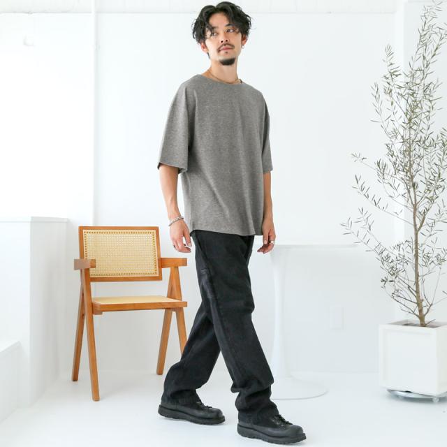 Tシャツ・半袖・メンズ・半袖Tシャツ・トップス・カットソー・ボートネック・五分袖・リラックス・スラブ・杢・無地・ゆったり・オーバーサイズ・おしゃれ・シンプル・大きいサイズ・レーヨン・部屋着・ユニセックス 9