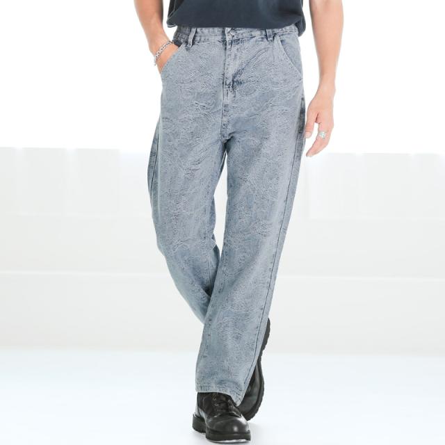 送料無料・デニムパンツ・メンズ・デニム・テーパードパンツ・テーパードデニム・ペイズリー柄・総柄・柄パンツ・ジーンズ・ジーパン・ボトムス・派手・おしゃれ・ヴィンテージ・ビンテージ・古着系・韓国・韓国ファッション・ストリート・カジュアル・ブルー・ブラック 6