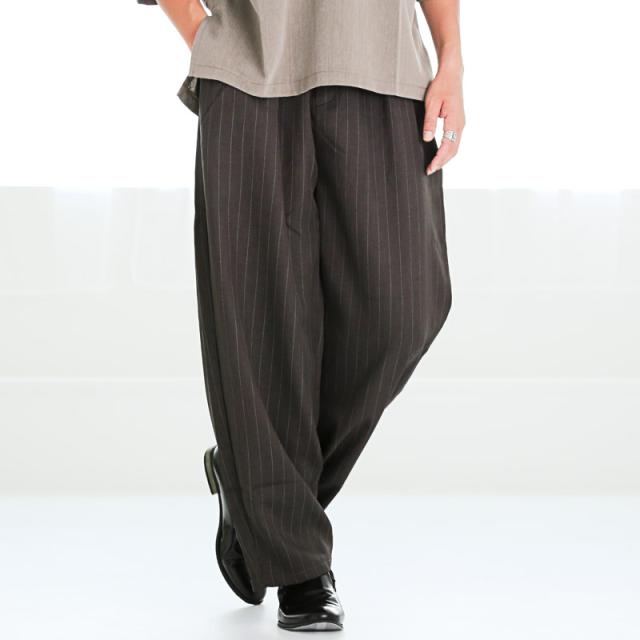 送料無料・テーパードパンツ・バルーンパンツ・メンズ・ストライプ・ワイドパンツ・スラックス・ズボン・ボトムス・オーバーサイズ・タック・ウエストゴム・ベルトループ・ポケット・フルレングス丈・きれいめ・大きいサイズ・ネイビー・チャコール・紺・グレー・M・L 7