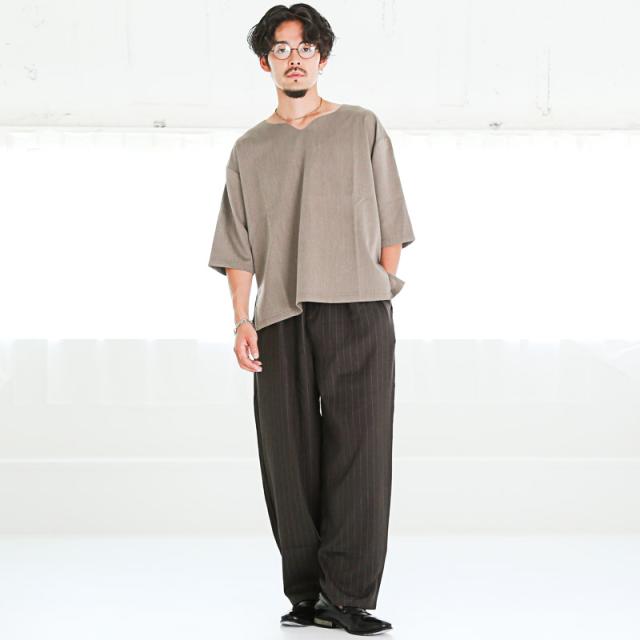 送料無料・テーパードパンツ・バルーンパンツ・メンズ・ストライプ・ワイドパンツ・スラックス・ズボン・ボトムス・オーバーサイズ・タック・ウエストゴム・ベルトループ・ポケット・フルレングス丈・きれいめ・大きいサイズ・ネイビー・チャコール・紺・グレー・M・L 8