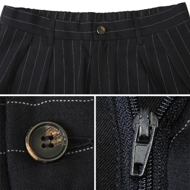 送料無料・テーパードパンツ・バルーンパンツ・メンズ・ストライプ・ワイドパンツ・スラックス・ズボン・ボトムス・オーバーサイズ・タック・ウエストゴム・ベルトループ・ポケット・フルレングス丈・きれいめ・大きいサイズ・ネイビー・チャコール・紺・グレー・M・L 10