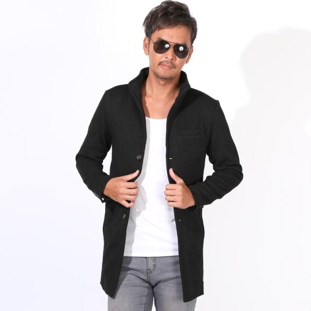 イタリアンカラーコート・ロングコート・メンズ・コート・アウター・ロング丈・立ち襟・ワイヤー入り・キルティング・バスケットチェック柄・無地・裏地・上品・おしゃれ・スタンドカラー・総柄・大人・ミドル・キレイめ 8