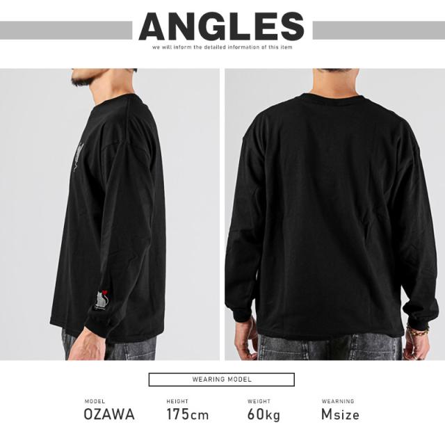 ロンT・Tシャツ・トップス・長袖・メンズ・ワンポイント・刺繍・ロゴ・ハート・ねこ・猫・速乾・吸水・吸汗・UVカット・紫外線対策・クルーネック・リブ・オーバーサイズ・ゆったり・シンプル・黒・白・ブラック・ホワイト・チャコール・春服・秋服・10代・20代・30代 10