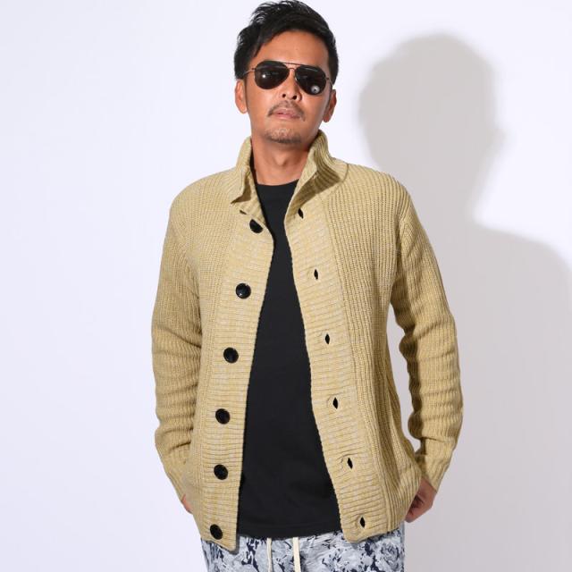 カーディガン・ニット・メンズ・カーデ・畦編み・片畦・スタンドネック・長袖・無地・杢・ミックス・アクリル100％・ボタン・暖か・あったか・おしゃれ・シンプル・春服・秋服・冬服・トップス・ライトアウター・カジュアル・上品 11