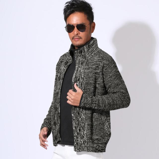 カーディガン・ニット・メンズ・カーデ・畦編み・片畦・スタンドネック・長袖・無地・杢・ミックス・アクリル100％・ボタン・暖か・あったか・おしゃれ・シンプル・春服・秋服・冬服・トップス・ライトアウター・カジュアル・上品 7