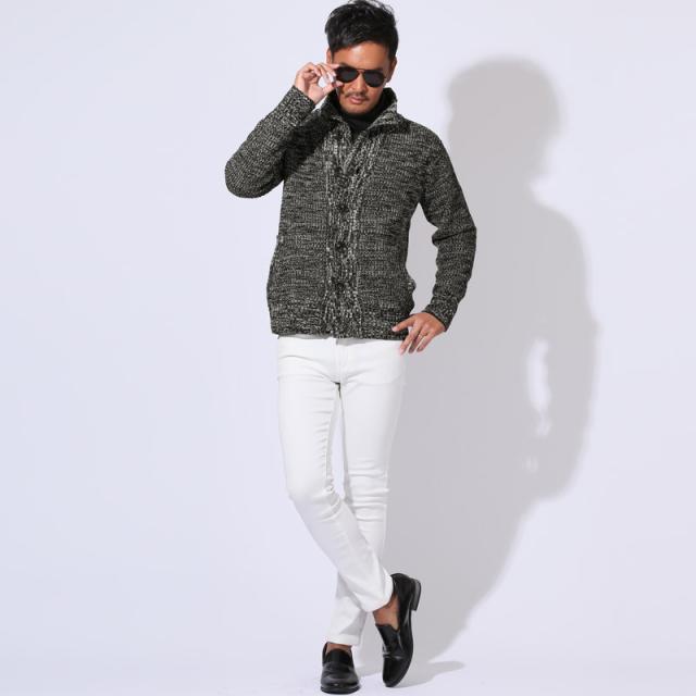 カーディガン・ニット・メンズ・カーデ・畦編み・片畦・スタンドネック・長袖・無地・杢・ミックス・アクリル100％・ボタン・暖か・あったか・おしゃれ・シンプル・春服・秋服・冬服・トップス・ライトアウター・カジュアル・上品 8