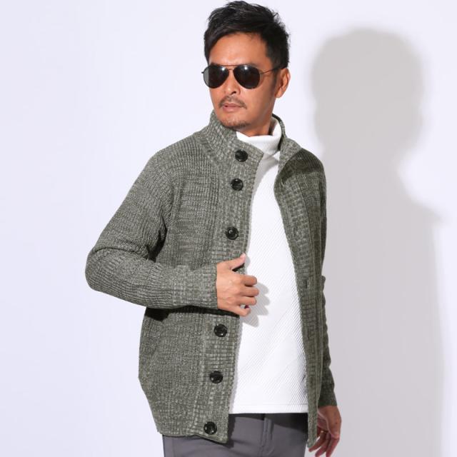 カーディガン・ニット・メンズ・カーデ・畦編み・片畦・スタンドネック・長袖・無地・杢・ミックス・アクリル100％・ボタン・暖か・あったか・おしゃれ・シンプル・春服・秋服・冬服・トップス・ライトアウター・カジュアル・上品 9