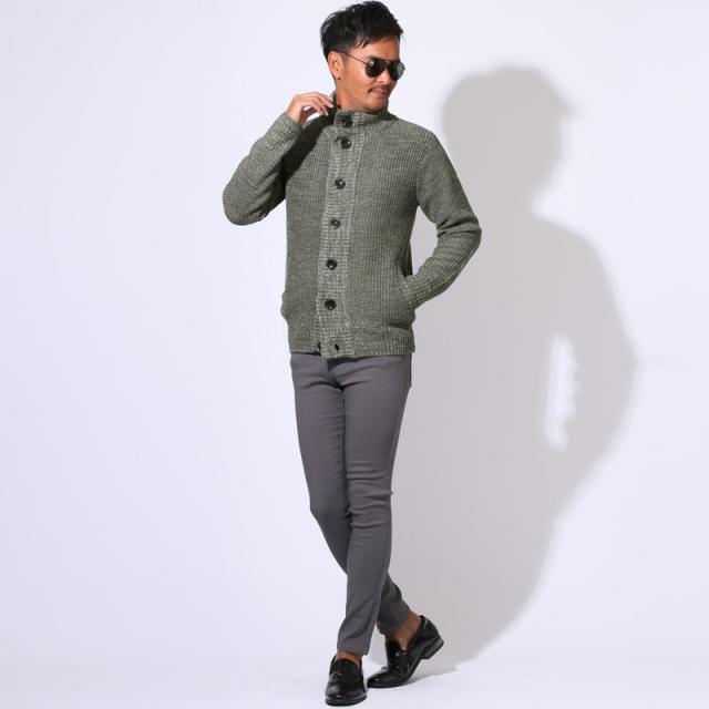 カーディガン・ニット・メンズ・カーデ・畦編み・片畦・スタンドネック・長袖・無地・杢・ミックス・アクリル100％・ボタン・暖か・あったか・おしゃれ・シンプル・春服・秋服・冬服・トップス・ライトアウター・カジュアル・上品 10