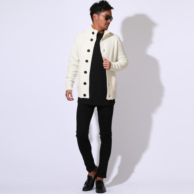 カーディガン・ニット・メンズ・カーデ・畦編み・片畦・スタンドネック・長袖・無地・杢・ミックス・アクリル100％・ボタン・暖か・あったか・おしゃれ・シンプル・春服・秋服・冬服・トップス・ライトアウター・カジュアル・上品 14