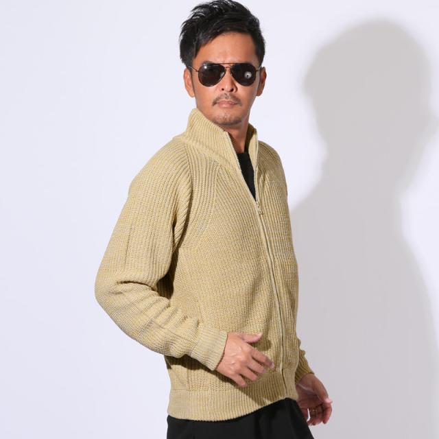 送料無料・ニットジャケット・メンズ・ニット・セーター・フルジップ・ファスナー・スタンドネック・畦編み・片畦・スタンドジャケット・ローゲージ・リブ編み・ハイネック・ジップアップ・フロントジップ・羽織りニット・オーバーサイズ・ゆったり・大きいサイズ 11