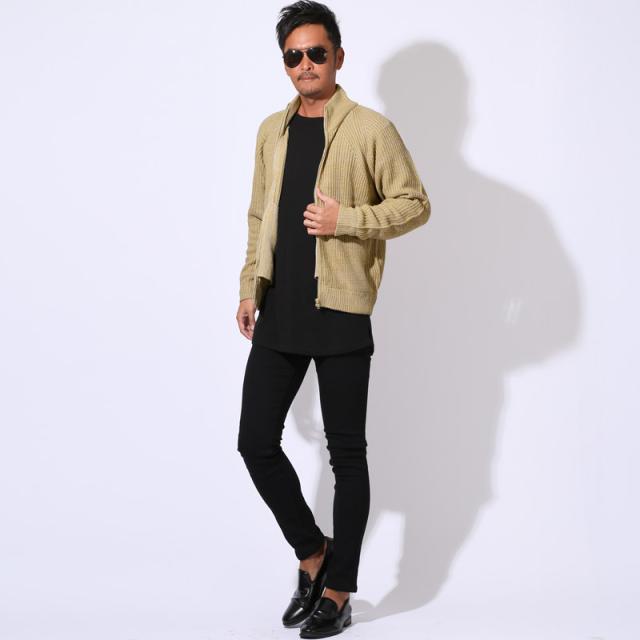 送料無料・ニットジャケット・メンズ・ニット・セーター・フルジップ・ファスナー・スタンドネック・畦編み・片畦・スタンドジャケット・ローゲージ・リブ編み・ハイネック・ジップアップ・フロントジップ・羽織りニット・オーバーサイズ・ゆったり・大きいサイズ 12