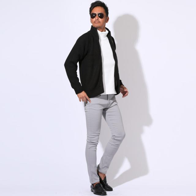 送料無料・ニットジャケット・メンズ・ニット・セーター・フルジップ・ファスナー・スタンドネック・畦編み・片畦・スタンドジャケット・ローゲージ・リブ編み・ハイネック・ジップアップ・フロントジップ・羽織りニット・オーバーサイズ・ゆったり・大きいサイズ 6