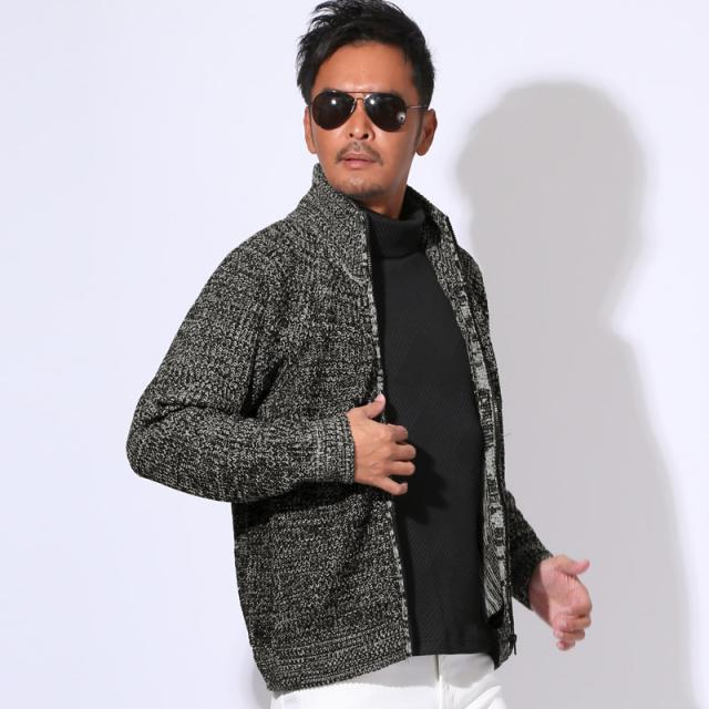 送料無料・ニットジャケット・メンズ・ニット・セーター・フルジップ・ファスナー・スタンドネック・畦編み・片畦・スタンドジャケット・ローゲージ・リブ編み・ハイネック・ジップアップ・フロントジップ・羽織りニット・オーバーサイズ・ゆったり・大きいサイズ 7