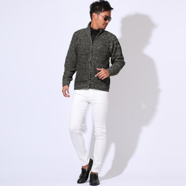 送料無料・ニットジャケット・メンズ・ニット・セーター・フルジップ・ファスナー・スタンドネック・畦編み・片畦・スタンドジャケット・ローゲージ・リブ編み・ハイネック・ジップアップ・フロントジップ・羽織りニット・オーバーサイズ・ゆったり・大きいサイズ 8