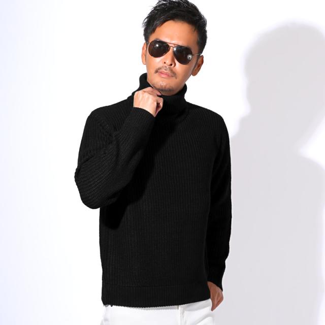 ニット・メンズ・タートルネック・畦編み・片畦・セーター・メンズニット・タートルネックニット・ニットソー・長袖・無地・杢・ミックス・おしゃれ・大きいサイズ・シンプル・ブラック・グレー・ベージュ・ホワイト・黒・白・ユニセックス・秋・冬・40代・M・L・XL 5