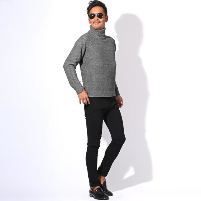 ニット・メンズ・タートルネック・畦編み・片畦・セーター・メンズニット・タートルネックニット・ニットソー・長袖・無地・杢・ミックス・おしゃれ・大きいサイズ・シンプル・ブラック・グレー・ベージュ・ホワイト・黒・白・ユニセックス・秋・冬・40代・M・L・XL 10