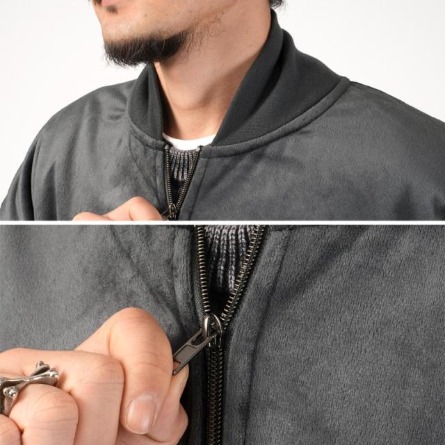 送料無料・ブルゾン・メンズ・ジャケット・ベロア・ベロアブルゾン・ベロアジャケット・裏ボア・ボンディング・ボアブルゾン・ボアジャケット・あったか・暖・防寒・MA-1・軽い・軽量・ふわふわ・高級感・上品・シンプル・無地・黒・ブラック・グレー・秋・冬・スタジャン 11