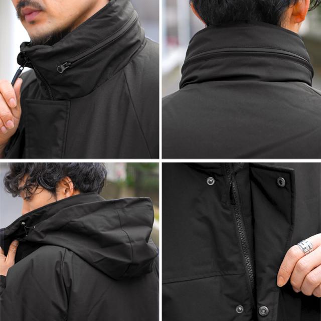 送料無料・中綿ジャケット・メンズ・中綿ブルゾン・モンスターパーカー・アウター・薄中綿・厚手・防寒・暖か・あったか・冬・真冬・ミリタリージャケット・フード付き・フード収納・スタンドネック・雪・フェイクダウンジャケット・モッズコート・ブラック・黒・M・L 9