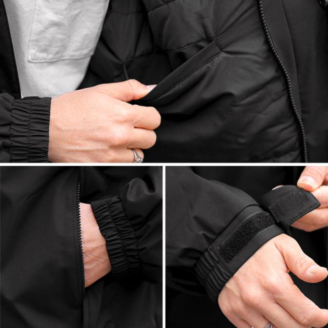 送料無料・中綿ジャケット・メンズ・中綿ブルゾン・モンスターパーカー・アウター・薄中綿・厚手・防寒・暖か・あったか・冬・真冬・ミリタリージャケット・フード付き・フード収納・スタンドネック・雪・フェイクダウンジャケット・モッズコート・ブラック・黒・M・L 10